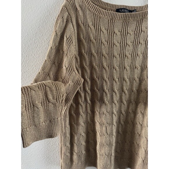 Ralph Lauren Cable-Knit Cotton-Blend Boatneck Sweater Gold Lurex plus size 3x - Picture 5 of 16